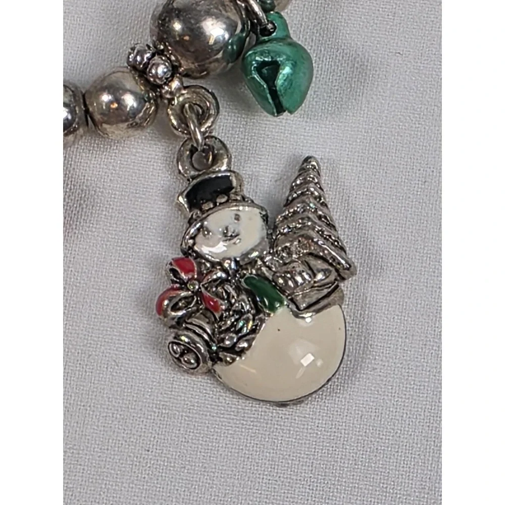 Holiday Christmas Charm Bracelet Beaded‎ Stretch Snowman Red Green Bells Gift